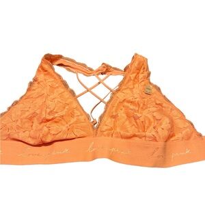 Victoria's Secret PINK Lightly Lined Orange Lace Strappy Bralette Size XL